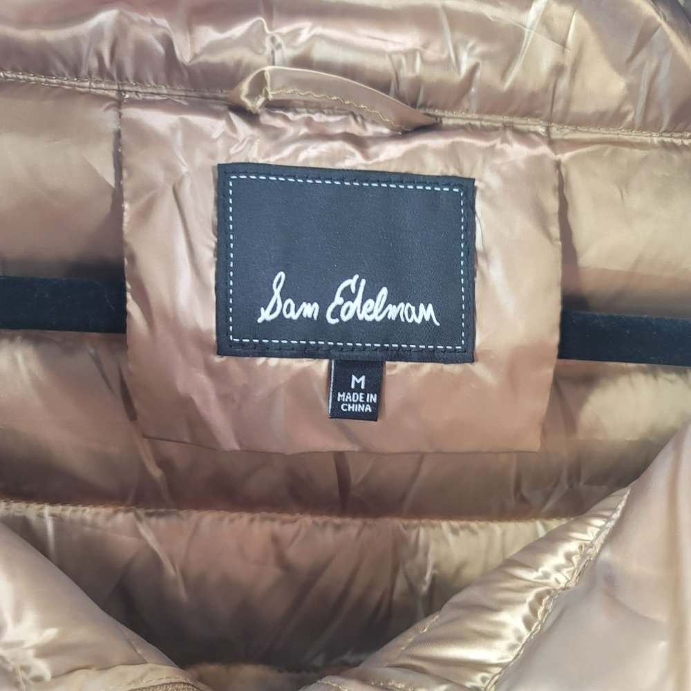 Sam Edelman Womens Gold Puffer Down Jacket Coat Size Large Medium - Picture 10 of 10